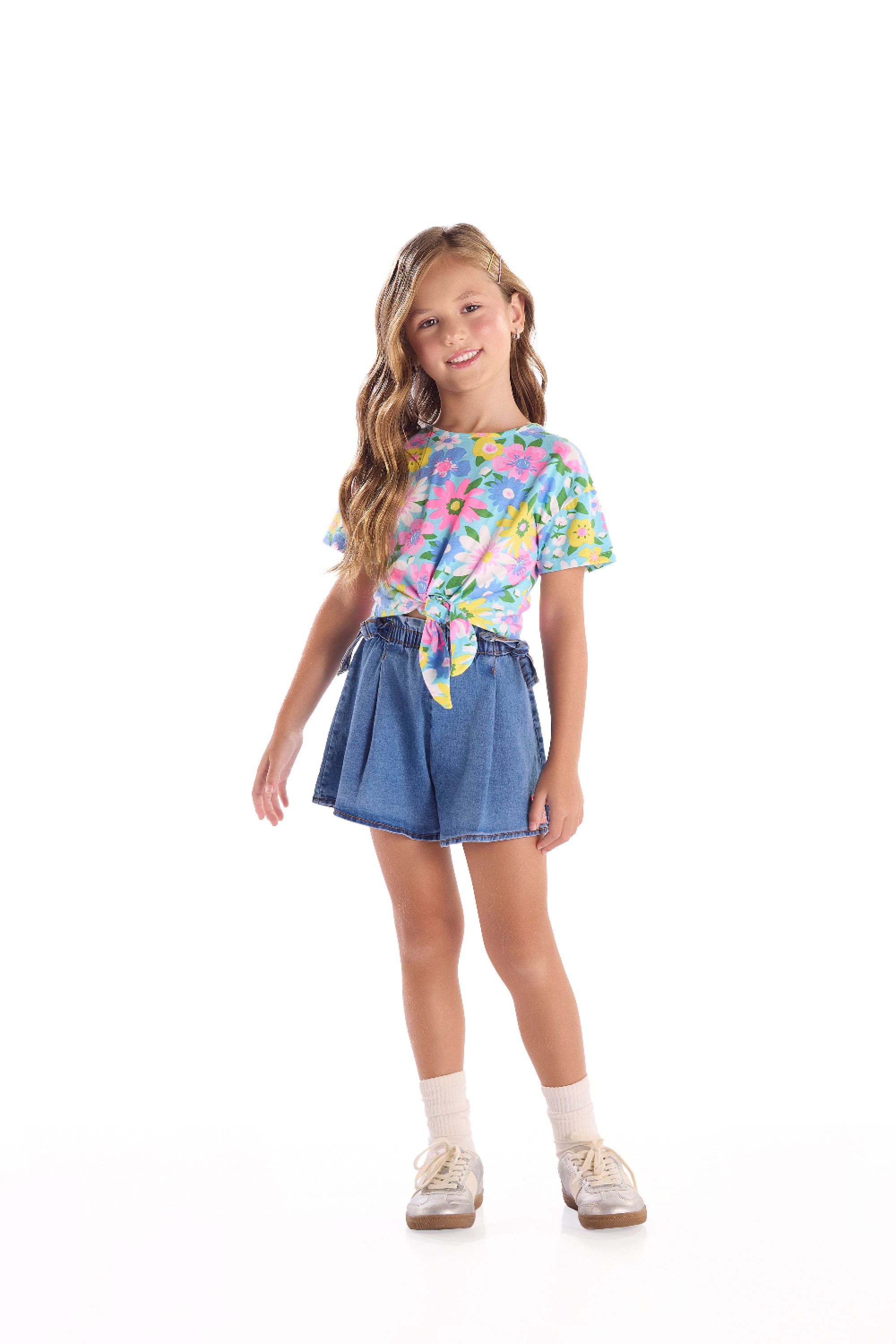Blusa Infantil Feminino em Cotton (Azul) Quimby